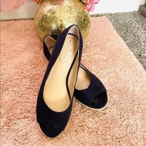 Bandolino Women’s Navy Blue Peep Toe Wedge Espadrilles Size 7